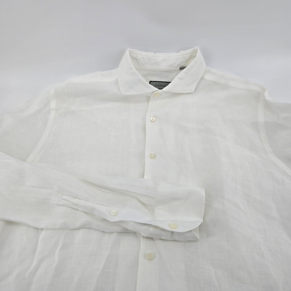 Canali Button Down Shirt Mens 100% Linen Italian Spread Collar White XL